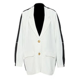Women White Back Denim Big Size Blazer New Lapel Long Sleeve Loose Fit Jacket Fashion Tide Spring Autumn 2023