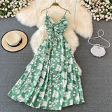 Summer Beach Spaghetti Strap Long Dress Women Sexy V-Neck Sleeveless High Waist Vacation Maxi Vestidos Female A-Line Robe
