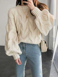 Fashion Fall Sweater Woman Winter 2022 Solid Color Lantern Sleeve Round Neck Thick Sweaters Pullover Women Clothing