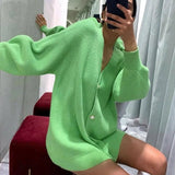 WOTWOY Casual V-neck Knitted Oversize Cardigan Women Buttons Loose Lantern Sleeve Sweaters Female Basic White Autumn Winter