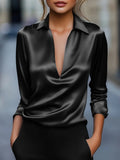 Autumn Temperament Simple V-Neck Shirt Long-Sleeved Shirt