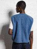 Women's Sleeveless Woolen Vest Blouse Fashion Lady Single Buckle Vest Down Women's Cotton