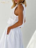 Summer Stand Collar Shirts Women Two Piece Set Casual Loose High Waist Midi Skirts Set Elegant White Suits With
