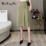 Elegant Office Ladies Skirts High Street 2020 Summer OL Korean Buttons Midi A Line Skirt Women Work Wear Saias