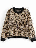 2020 Fashion Leopard Print Loose Knitted Sweater Vintage Long Sleeve Animal Pattern Female Pullovers Chic
