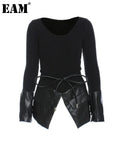Pu Irregular Knitting Sweater Loose Fit Round Neck Long Sleeve Women Pullovers New Fashion Tide Autumn Winter 2022