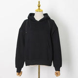 Streetwear Off Shoulder Sweatshirt For Women Hooded Collar Long Sleeve Casual Black Sweatshirts Female Fashion New 425-0-Outfit