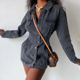 Trendy Turndown Collar Button Up Mini Denim