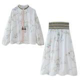 Summer Flower Embroidered Shirt 5770037 Embroidered Flute Skirt 5770038-Outfit