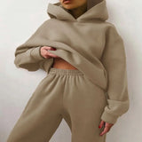 Women's Pure Color Casual Fashion Trousers Thick Sports Hoodie Set