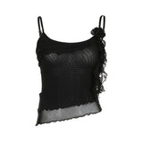 Girl Style Three-Dimensional Flowers Lotus Leaf Edge Stitching Irregular Net Gauze Solid Color Sling Vest 2024 Summer New Style-Outfit