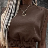 Skirts Suit Sleeveless Sweatshirt Solid Women Skirt Suits Slim Crop Tops+Split Drawstring Bottom Summer Fashion