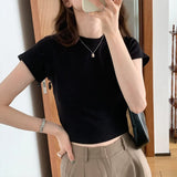 Splicing Design Feel Bottom Shirt Spring And Autumn New Loose High Waist Thin Short-Sleeved T-Shirt Blouse-Outfit
