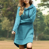 Solid Hoodies Dress Autumn Warm Oversized Long Sleeve Sweatshirt Casual Pocket Irregular Hem Female Long Hoody