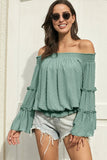 Long Dot Sleeve Chiffon Off-shoulder Off-the-neck Hollow-out Loose