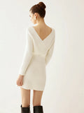 New Women's Fashion Temperament Cross V-Neck Bat Pack Hip Knitted