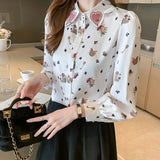 Spring Summer embroidery Women's Blouses New chic printing ladies shirts Long Sleeve Shirts Tops Blusas