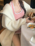 Winter Sweater Coats with Hooded Women Pure Color Y2k Clothing Korean Fashion Outwear Elegant Knitted Cardigan Female