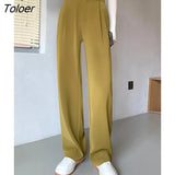 Autumn Coffee Trousers Women's High Waist Wide Leg Pants Drape Straight Loose Casual Aprciot Pants Female