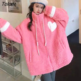Stand Collar Lambswool Jackets Women Streetwear Drawstring Cotton Padded Coat Woman Zipper Up Warm Winter Jacket