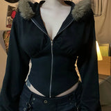 Wind Hair Stranding Zip Coat Hottie Autumn And Winter Slim Slim Irregular