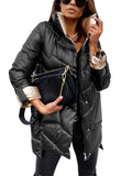 Winter Jacket Women Solid Color Casuald Outerwear Women's Casual Loose Parkas Coat Cotton Padded Quilted Stand Collar