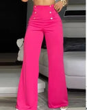 Toloer Women's Fashion Slim Personality Double Breasted Horn Trousers Can Be Added