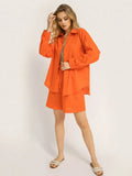 Drawstring Women Linen Shorts 2 Piece Set Casual Oversize Shirts And Wide Leg Shorts Suits Solid Summer Loose
