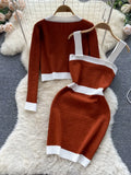 New Women's Dresses Knitwear Suits Small Fragrance Knitted Cardigan Coat + Suspender Knit Dress Streetwear Two Piece
