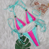 Toloer Sexy New Crystal Diamond Bikini Solid Color Patchwork Belt Swimsuit Vacation Split Women's