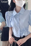 Blusas De Mujer Puff Sleeve Tunic Bow Blouses Women Clothing Crop Tops Hollow Out Folds Summer Shirts Chic Vintage