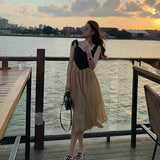 Summer Vintage Strap Dress Women Sleeveless Design One Piece Dress Korean Fahion Bandage Beach Party Midi Dresses