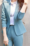 Women Blazer Elegant Chic Office Spring Autumn Professional Casual Solid Single Button Long Sleeve Blazer Straight Pants