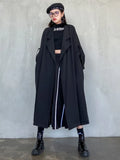 Women Back Striped Big Size Long Trench New Lapel Long Sleeve Loose Fit Windbreaker Fashion Spring Autumn 2023
