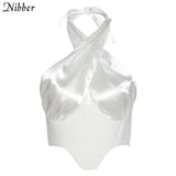 Backless Irregular Crossover Tie Up Zipper Crop Tops Y2k Women 2021 Chic Cut Hole Stitching Halter Camisole