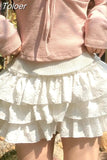 Kawaii Lolita Skirt Shorts Women Ruffle Patchwork Layered High Waist Cute Balletcore Mini Skirt Tutu Petticoat
