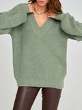 Winter Sweaters For Women 2022 Oversized V Neck Jumper Purple Loose Sweaters Knitted Warm Pullover Women Oversize