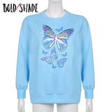 Bold Shade Indie Aesthetic Butterfly Print Sweatshirt Y2K Oversized O-Neck Casual Fairycore Hoodies Long Sleeve Fall Tops