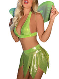 Women Fairy Costume Dresses Shiny Deep V-neck Tube Tops Mini Forest Princess Skirts Cosplay Clubwear with Wings Party-Outfit