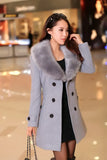 Length Wool Coats Women Fur Collar Splice Blends Korean Full Sleeve Double Breasted Lace Up Belt Thick Warm Winter Jackets-Outfit