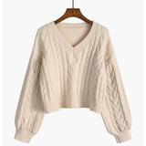 Sweaters Women Lovely Pullover Fashion Popular Clothes Twist Vintage V-Neck Solid All-Match Fall Daily College Cropped