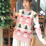 Christmas Sweater Pullover Women Thick Warm Winter Elegant Pullover O-neck Sweater Casual Sweaters Patchwork Long Sleeve
