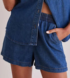 Summer New Water Wash Retro Solid Color Short Sleeve Shirt Shorts Denim Set
