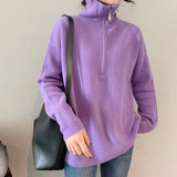 Zipper Turn-down Collar Autumn Sweaters Women Cashmere Soft Loose Solid Female Knited Pullovers 2021new Thick