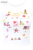 Graphic Crop Top Y2k Streetwear Cartoon Printed White Tank Tops Cute Sexy Summer Clothes for Women