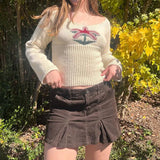 Spice Girl U-Collar Slim And Thin Woolen T-Shirt 2023 Autumn New Lovely Coconut Pattern Sweater-Outfit