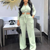 Fall Autumn Long Sleeve Turn Down Collar Lace Up Shirt Top and Wide Leg Pants Two Piece Set Outfits Women