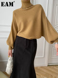 Khaki Big Size Knitting Sweater Loose Fit Turtleneck Long Sleeve Women Pullovers New Fashion Autumn Winter 2023