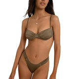 Women Swim Bikini Suit, Solid Color Pleated Sleeveless Bra+ Shorts Briefs Swimwear Swimsuit-Outfit