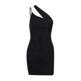 Summer New Sexy Slanted Shoulder Strap Hip Skirt Pure Fashion Hot Girl Dress Girl-Outfit